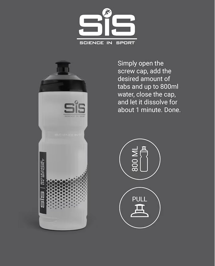 Science in Sport SIS Clear Sports Water Bottle, Plastic Water Bottle, Black Logo, Transparent Colour, 800 ml