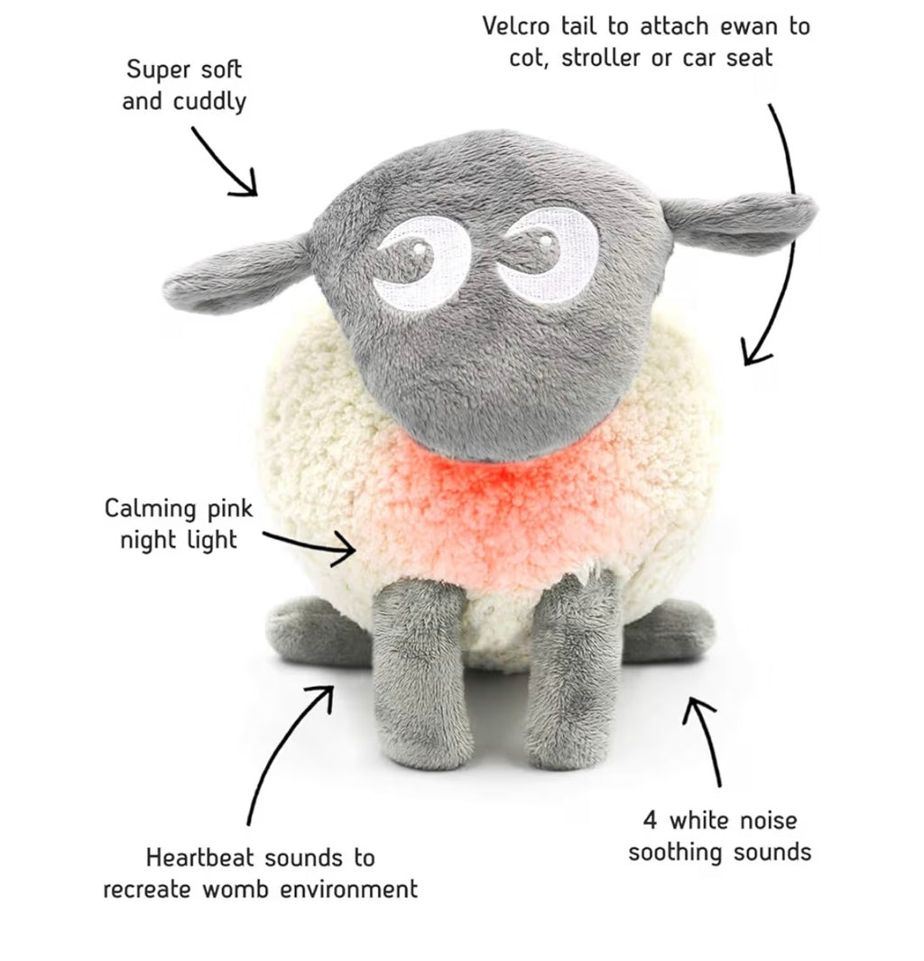Sweet Dreamers, Ewan The Dream Sheep, Grey - Baby White/Pink Noise Machine and Sleep Aid with Night Light
