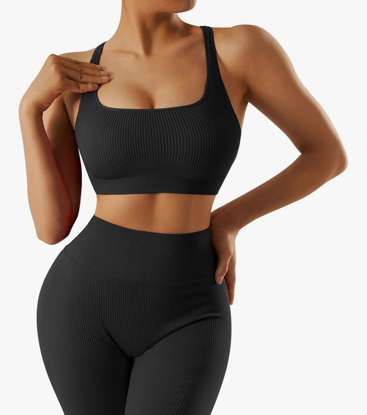 RXRXCOCO Ribbed Gym Sets for Women 2 Piece Tummy Control Workout Set Seamless Sports Outfit Activewear Sets