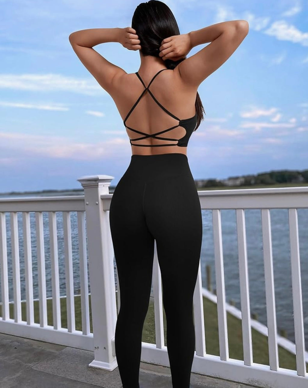 RXRXCOCO Ribbed Gym Sets for Women 2 Piece Tummy Control Workout Set Seamless Sports Outfit Activewear Sets