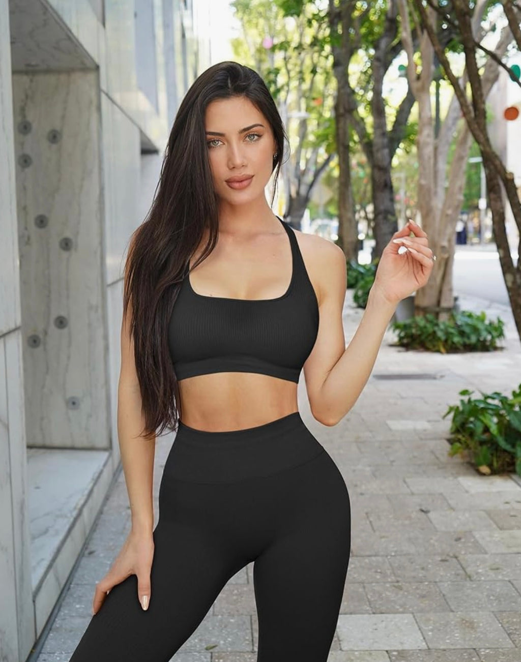 RXRXCOCO Ribbed Gym Sets for Women 2 Piece Tummy Control Workout Set Seamless Sports Outfit Activewear Sets