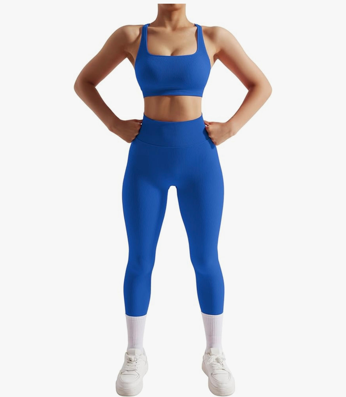 RXRXCOCO Ribbed Gym Sets for Women 2 Piece Tummy Control Workout Set Seamless Sports Outfit Activewear Sets