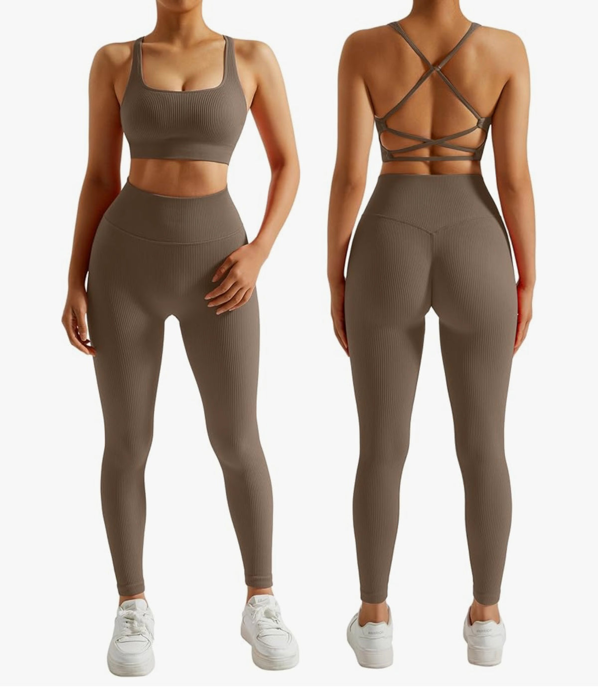 RXRXCOCO Ribbed Gym Sets for Women 2 Piece Tummy Control Workout Set Seamless Sports Outfit Activewear Sets
