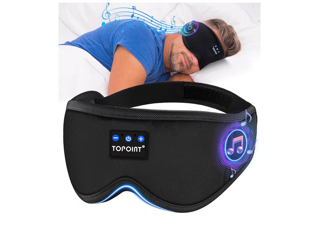 TOPOINT Sleep Headphones Bluetooth Sleep Mask with Headphones,Upgraded 3D Wireless Music Eye Mask with Bluetooth Earphones, Sleeping Earphones with HD Stereo Speakers for Travel/Nap/Meditation