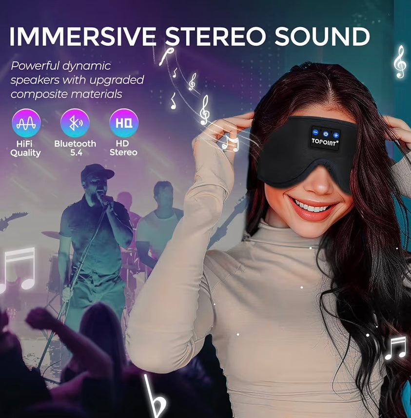 TOPOINT Sleep Headphones Bluetooth Sleep Mask with Headphones,Upgraded 3D Wireless Music Eye Mask with Bluetooth Earphones, Sleeping Earphones with HD Stereo Speakers for Travel/Nap/Meditation