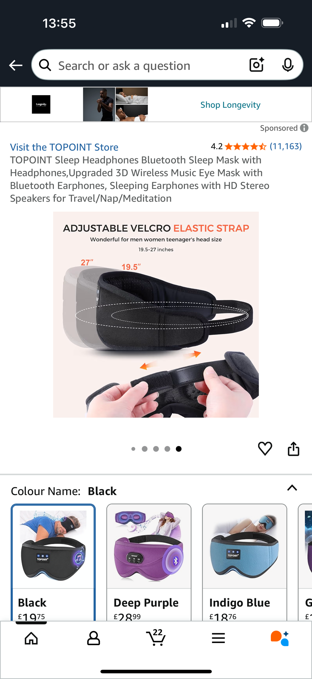 TOPOINT Sleep Headphones Bluetooth Sleep Mask with Headphones,Upgraded 3D Wireless Music Eye Mask with Bluetooth Earphones, Sleeping Earphones with HD Stereo Speakers for Travel/Nap/Meditation
