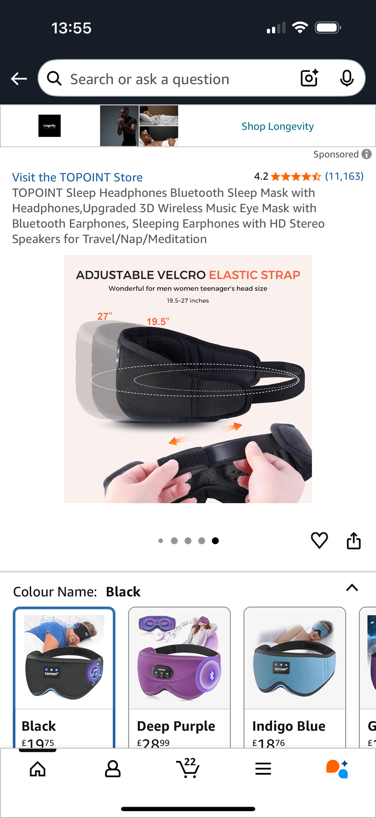 TOPOINT Sleep Headphones Bluetooth Sleep Mask with Headphones,Upgraded 3D Wireless Music Eye Mask with Bluetooth Earphones, Sleeping Earphones with HD Stereo Speakers for Travel/Nap/Meditation