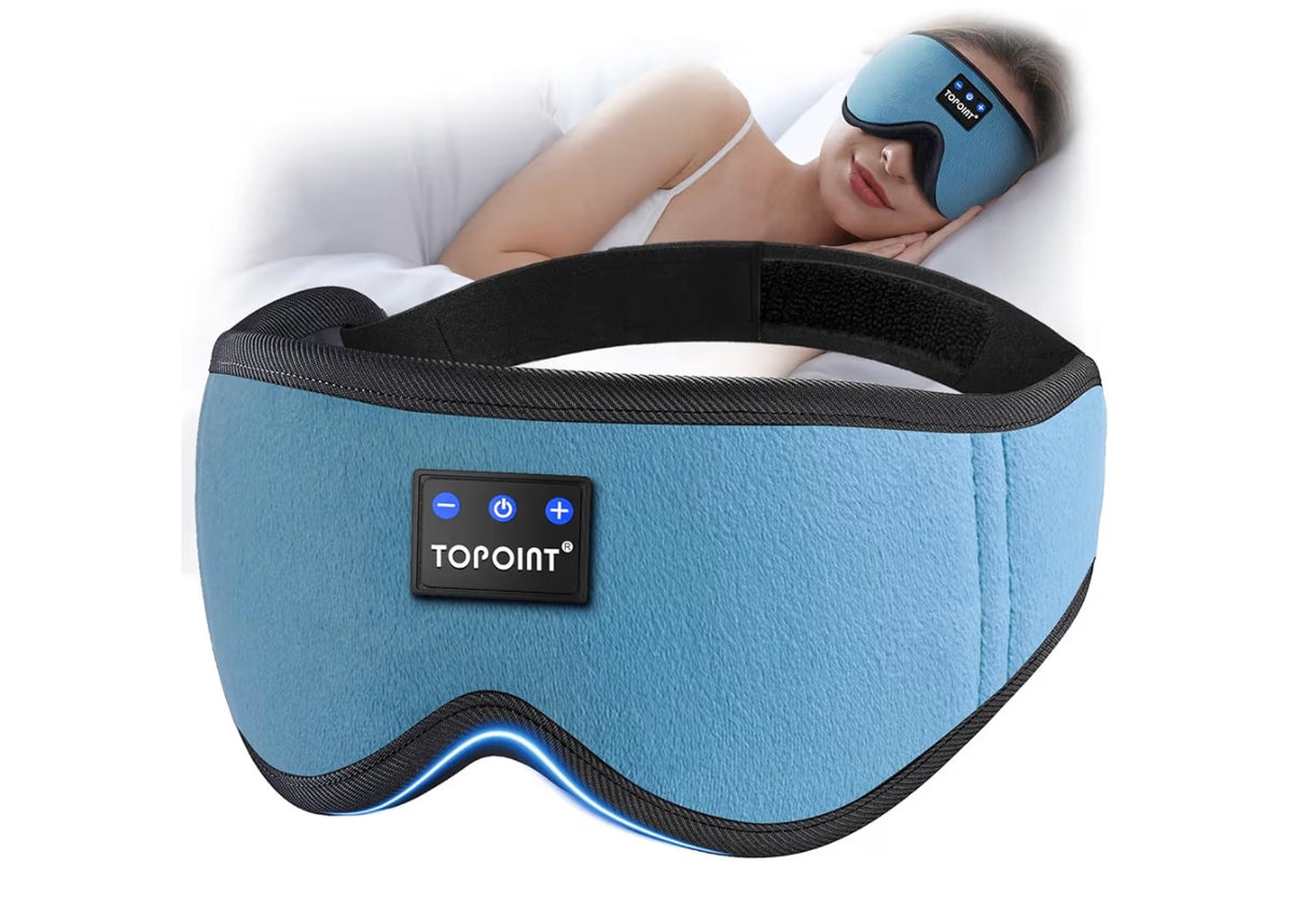 TOPOINT Sleep Headphones Bluetooth Sleep Mask with Headphones,Upgraded 3D Wireless Music Eye Mask with Bluetooth Earphones, Sleeping Earphones with HD Stereo Speakers for Travel/Nap/Meditation