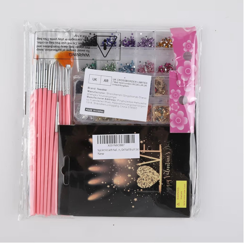 Teenitor Nail Art Kit with Nail Glitter, Nail Art Brushes & Nail Sticker for Gel Nails Art, Nail Gems Nail Accessories Tool for Teenage Girls, Nail Art Pens Nail Dotting Tool for Beginners