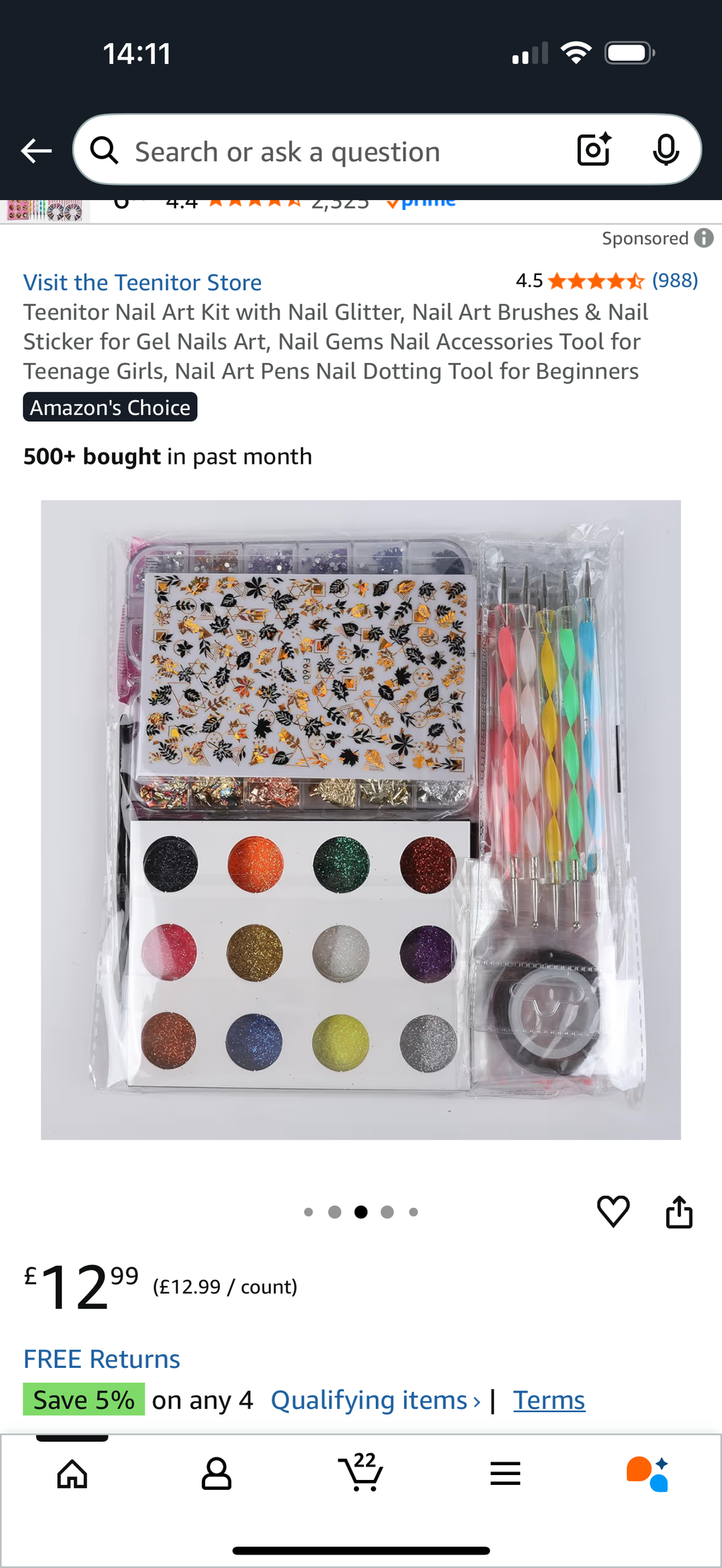 Teenitor Nail Art Kit with Nail Glitter, Nail Art Brushes & Nail Sticker for Gel Nails Art, Nail Gems Nail Accessories Tool for Teenage Girls, Nail Art Pens Nail Dotting Tool for Beginners