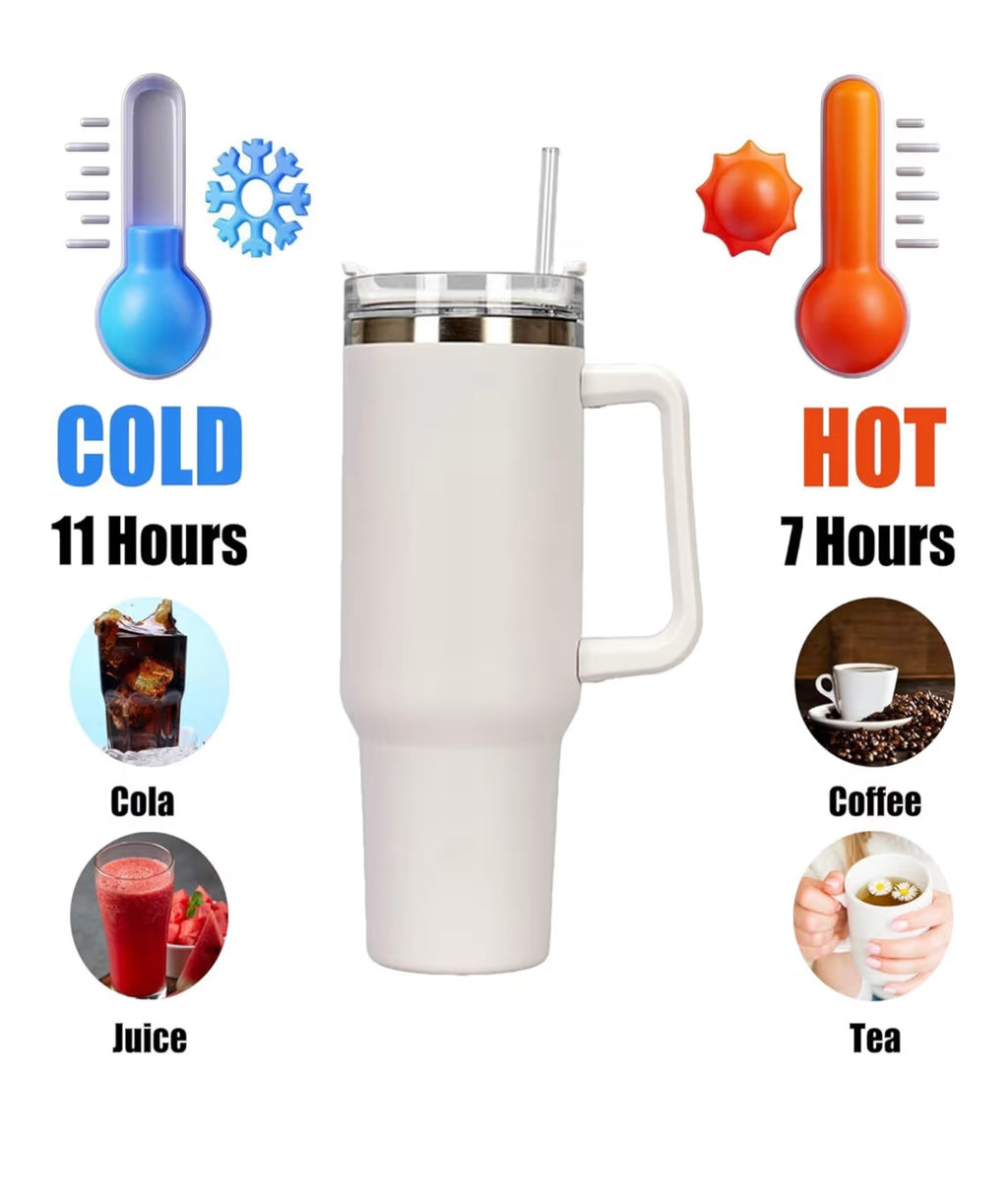 Somerway 1182ml Travel Mug 40oz Tumbler with Straw and Lid, Stainless Steel Double Wall Vacuum Insulated Mug for Hot and Cold Coffee with Handle for On The Go