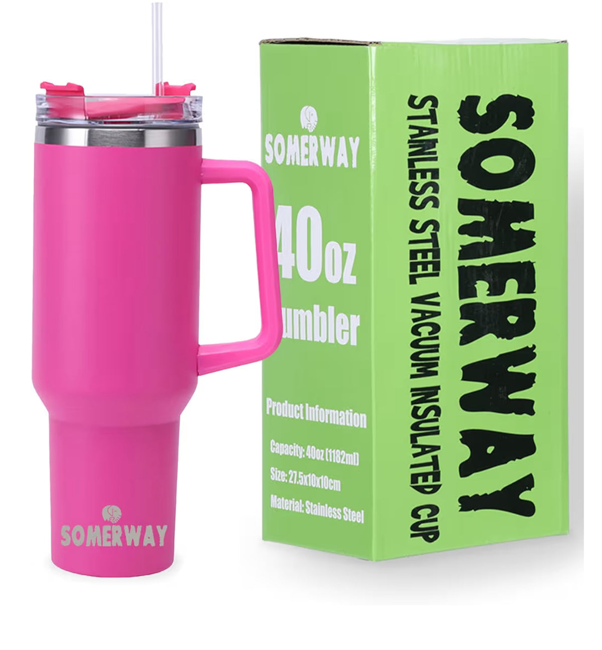 Somerway 1182ml Travel Mug 40oz Tumbler with Straw and Lid, Stainless Steel Double Wall Vacuum Insulated Mug for Hot and Cold Coffee with Handle for On The Go
