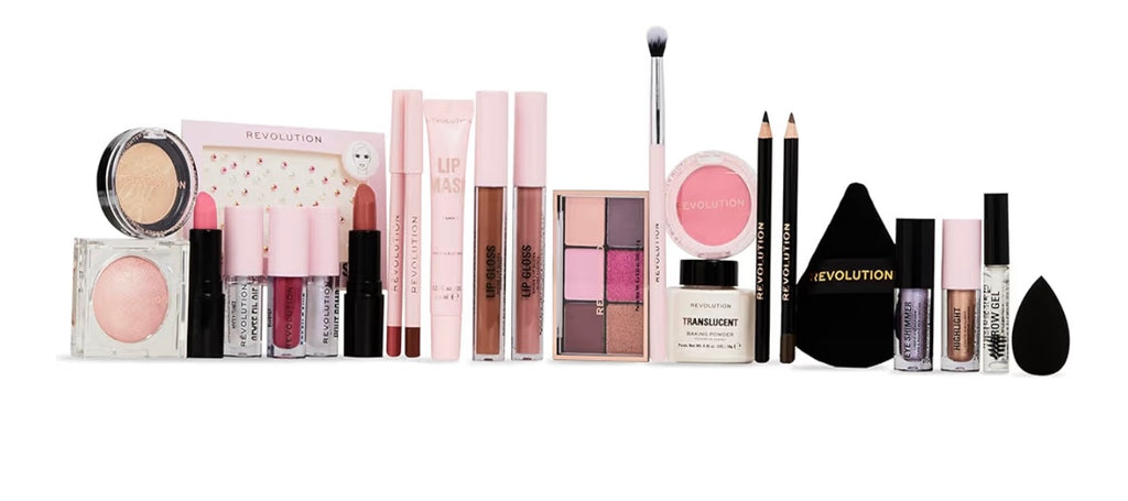 Revolution Beauty 24-Piece Holiday Beauty Advent Calendar, Makeup Gift Set with Lip Gloss, Nourishing Lip Masks, Brushes & Brow Gel, Vegan & Cruelty-Free