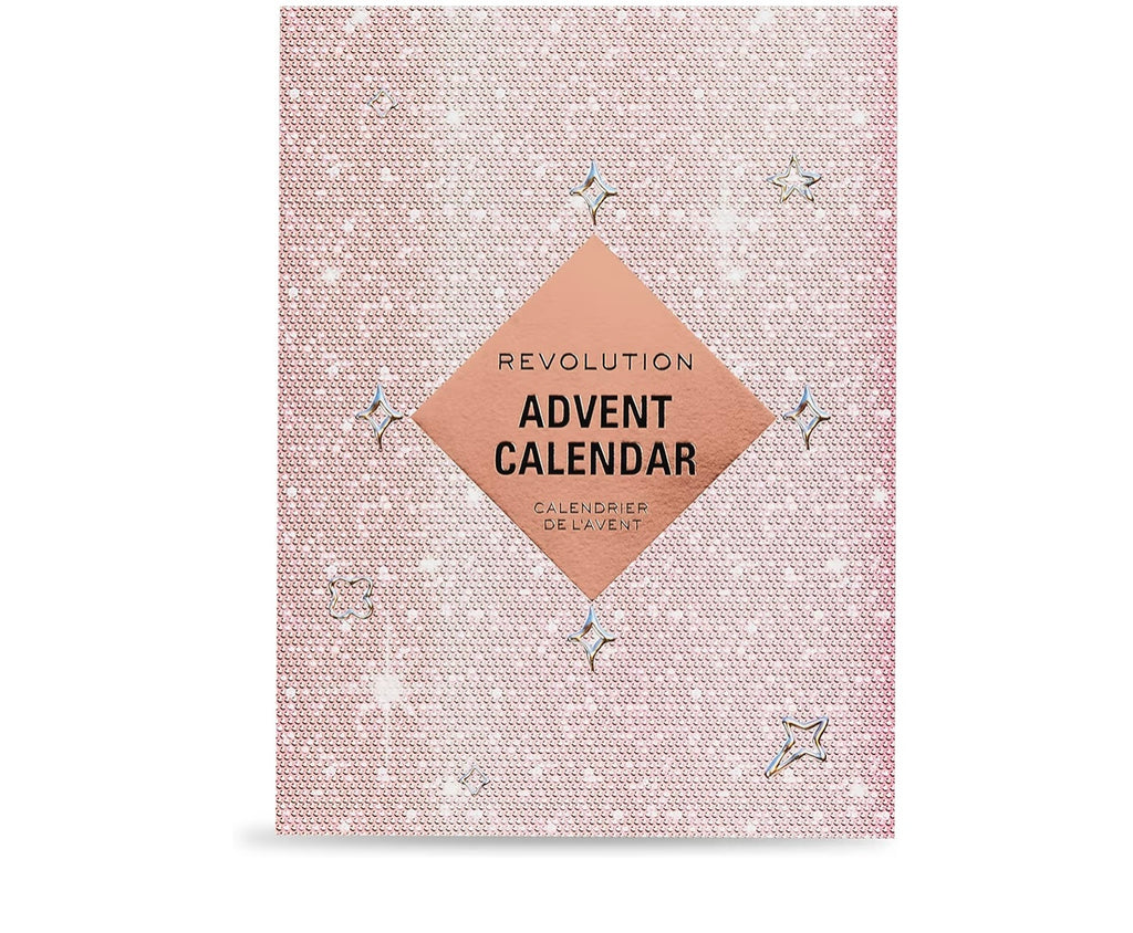 Revolution Beauty 24-Piece Holiday Beauty Advent Calendar, Makeup Gift Set with Lip Gloss, Nourishing Lip Masks, Brushes & Brow Gel, Vegan & Cruelty-Free