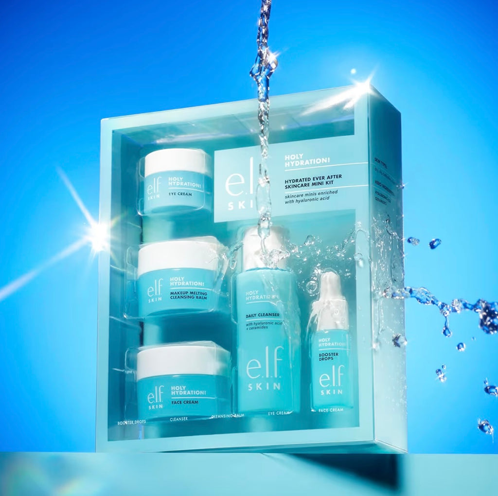 e.l.f. SKIN Hydrated Ever After Skincare Mini Kit, Cleanser, Makeup Remover, Moisturiser & Eye Cream For Hydrating Skin, Airplane-Friendly Sizes
