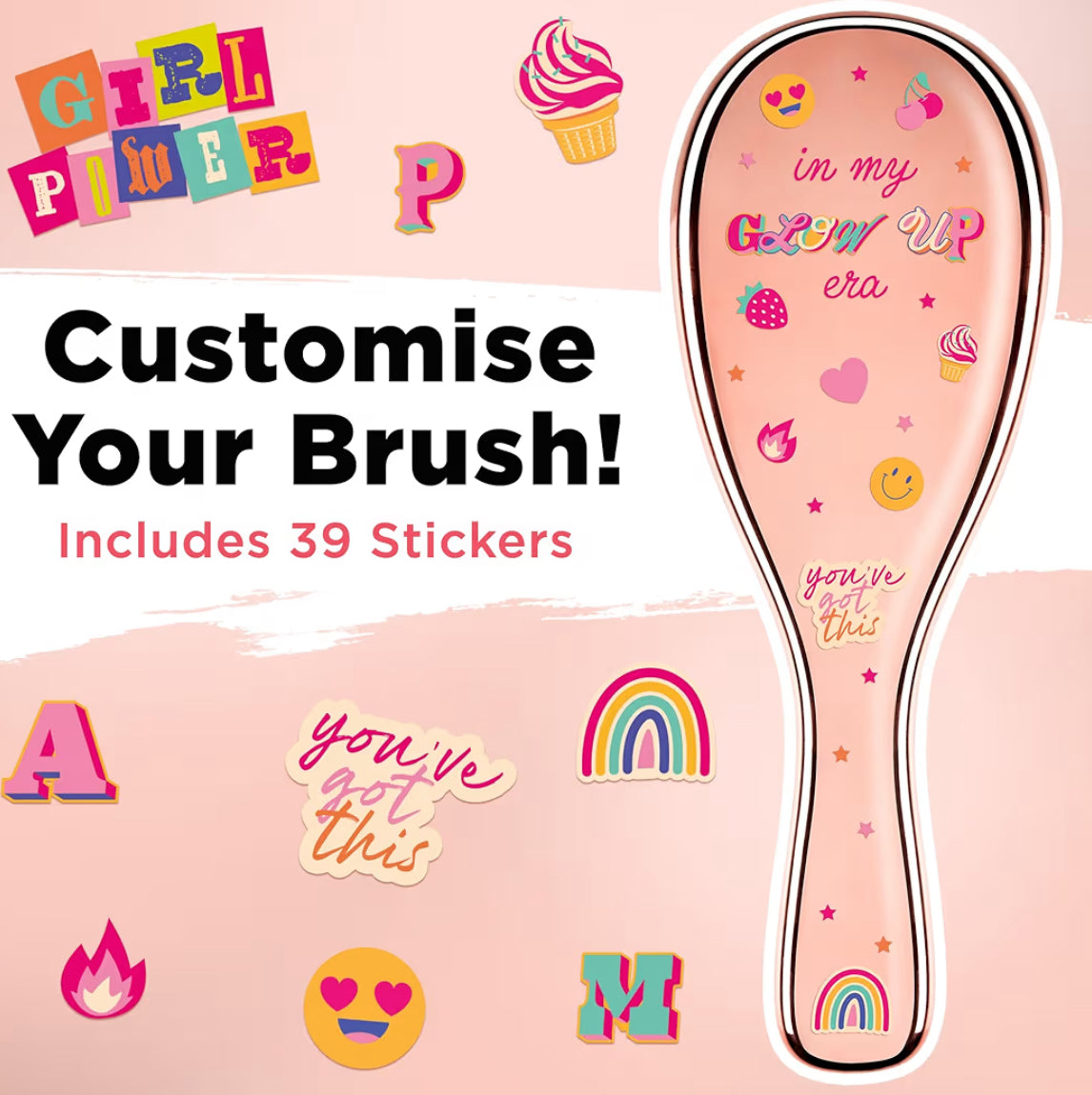 Lily England Detangle Hair Brush for Thick, Curly & Straight Hair - Fun Stocking Fillers for Teenage Girls & Kids with Decorative Stickers - Teenage Girl Gift (Rose Gold, 6 Pack + 39 Stickers)