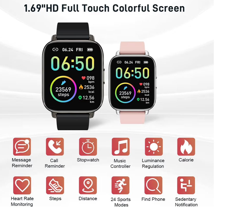 Smart Watch, Fitness Tracker 1.69" Touch Screen Fitness Watch with Heart Rate Sleep Monitor, Step Counter for Men Women Activity Trackers IP68 Waterproof Smartwatch Sports for iOS Android