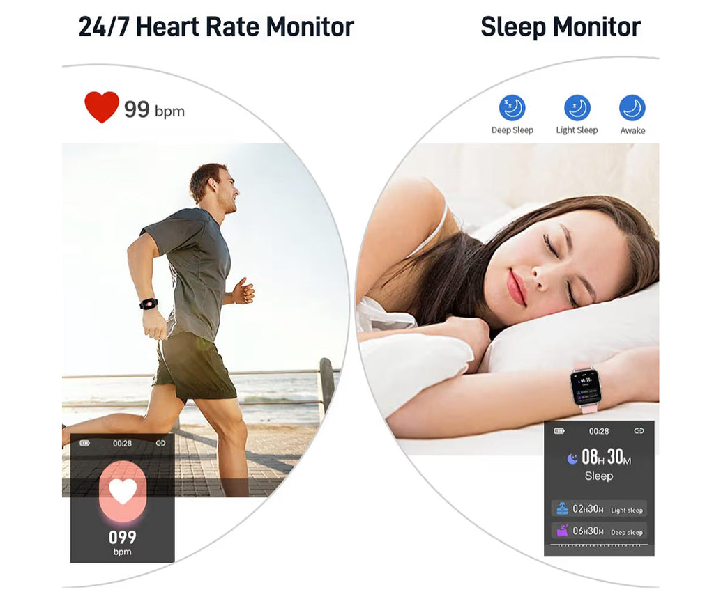 Smart Watch, Fitness Tracker 1.69" Touch Screen Fitness Watch with Heart Rate Sleep Monitor, Step Counter for Men Women Activity Trackers IP68 Waterproof Smartwatch Sports for iOS Android