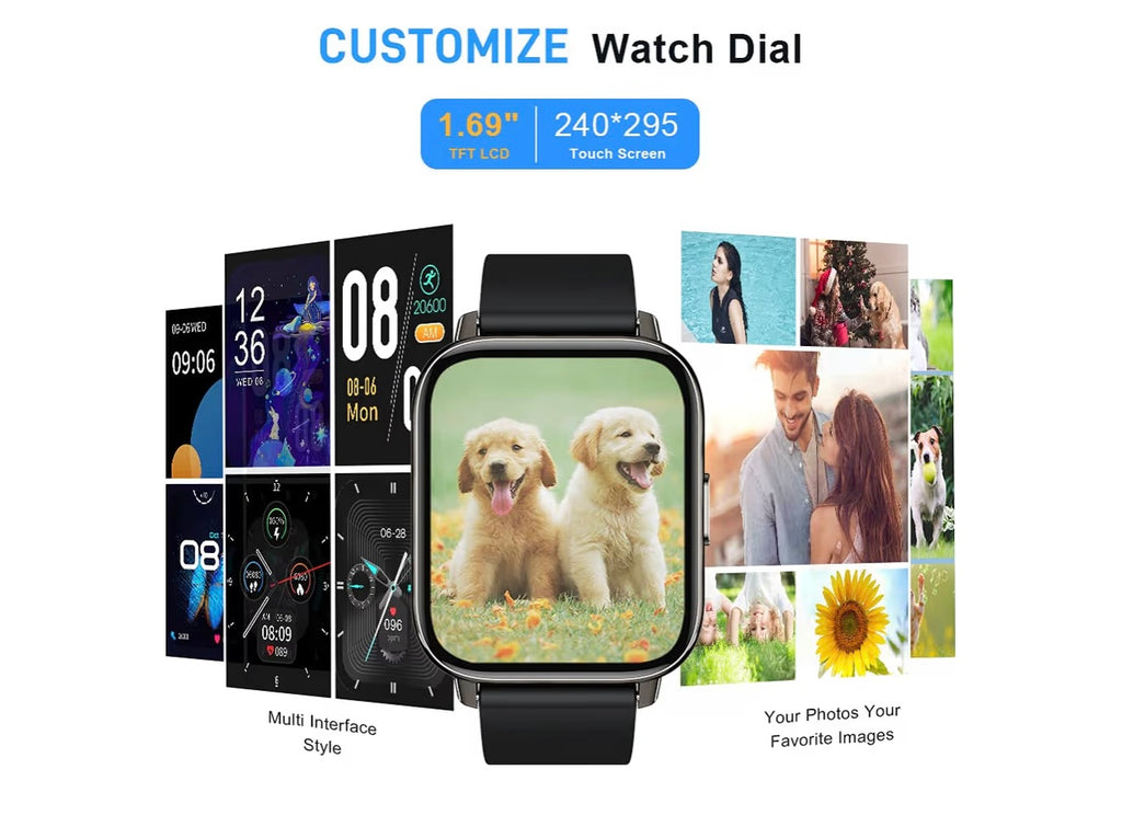 Smart Watch, Fitness Tracker 1.69" Touch Screen Fitness Watch with Heart Rate Sleep Monitor, Step Counter for Men Women Activity Trackers IP68 Waterproof Smartwatch Sports for iOS Android