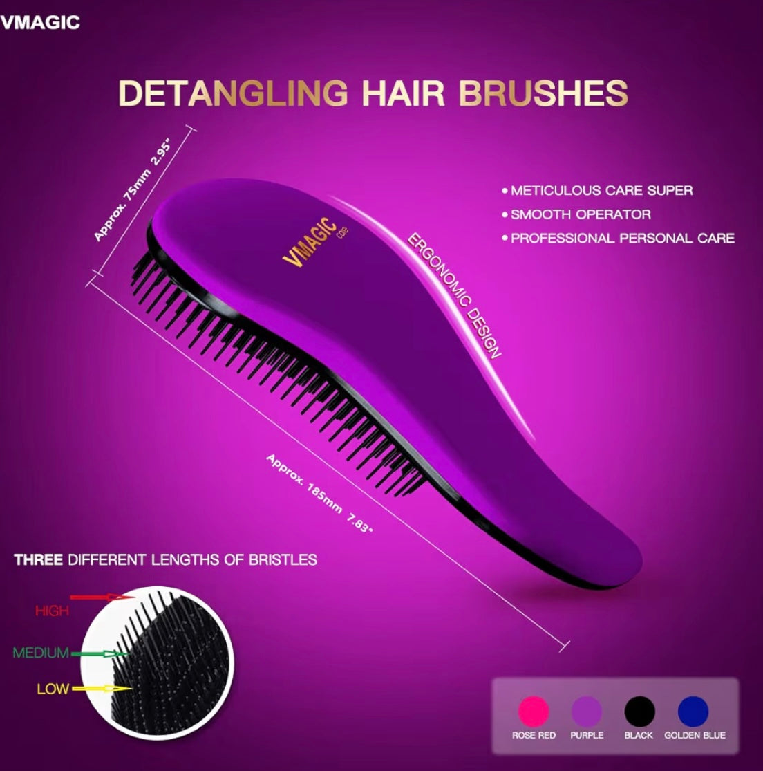 Detangling Brush - glide the Detangler Brush through Tangled hair - Best Comb for Women, Girls, Men & Boys - Use in Wet and Dry Hair (BLACK)