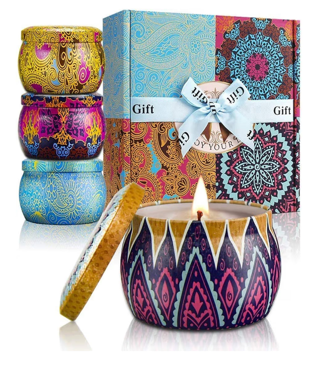 YMing Scented Candles Gifts for Women, 5.65 oz Large Aromatherapy Candles, Scented Candles Gift Set, Real Soy Wax Portable Travel Tin Candle, 4 Pack Metal, Birthday Gifts for her, Christmas