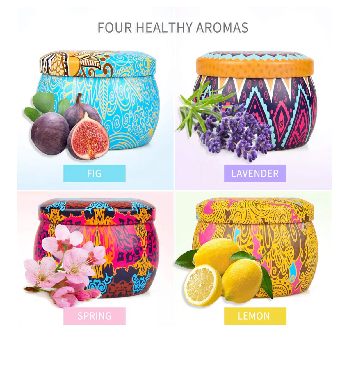 YMing Scented Candles Gifts for Women, 5.65 oz Large Aromatherapy Candles, Scented Candles Gift Set, Real Soy Wax Portable Travel Tin Candle, 4 Pack Metal, Birthday Gifts for her, Christmas