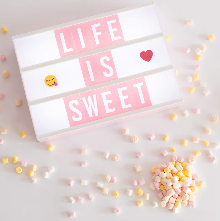 Pink Cinema Light Box with 400 Letters, Emojis & 2 Markers – BONNYCO | A4 Led Light Box for Kids, Girl Room Decor, Home | Letter Board Girls Birthday Presents, Novelty Gifts for Women at Christmas