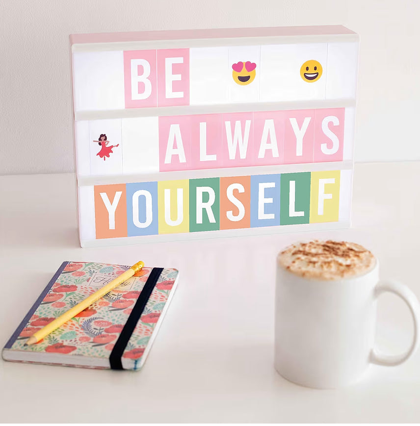 Pink Cinema Light Box with 400 Letters, Emojis & 2 Markers – BONNYCO | A4 Led Light Box for Kids, Girl Room Decor, Home | Letter Board Girls Birthday Presents, Novelty Gifts for Women at Christmas
