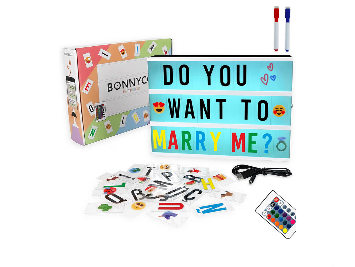 Pink Cinema Light Box with 400 Letters, Emojis & 2 Markers – BONNYCO | A4 Led Light Box for Kids, Girl Room Decor, Home | Letter Board Girls Birthday Presents, Novelty Gifts for Women at Christmas