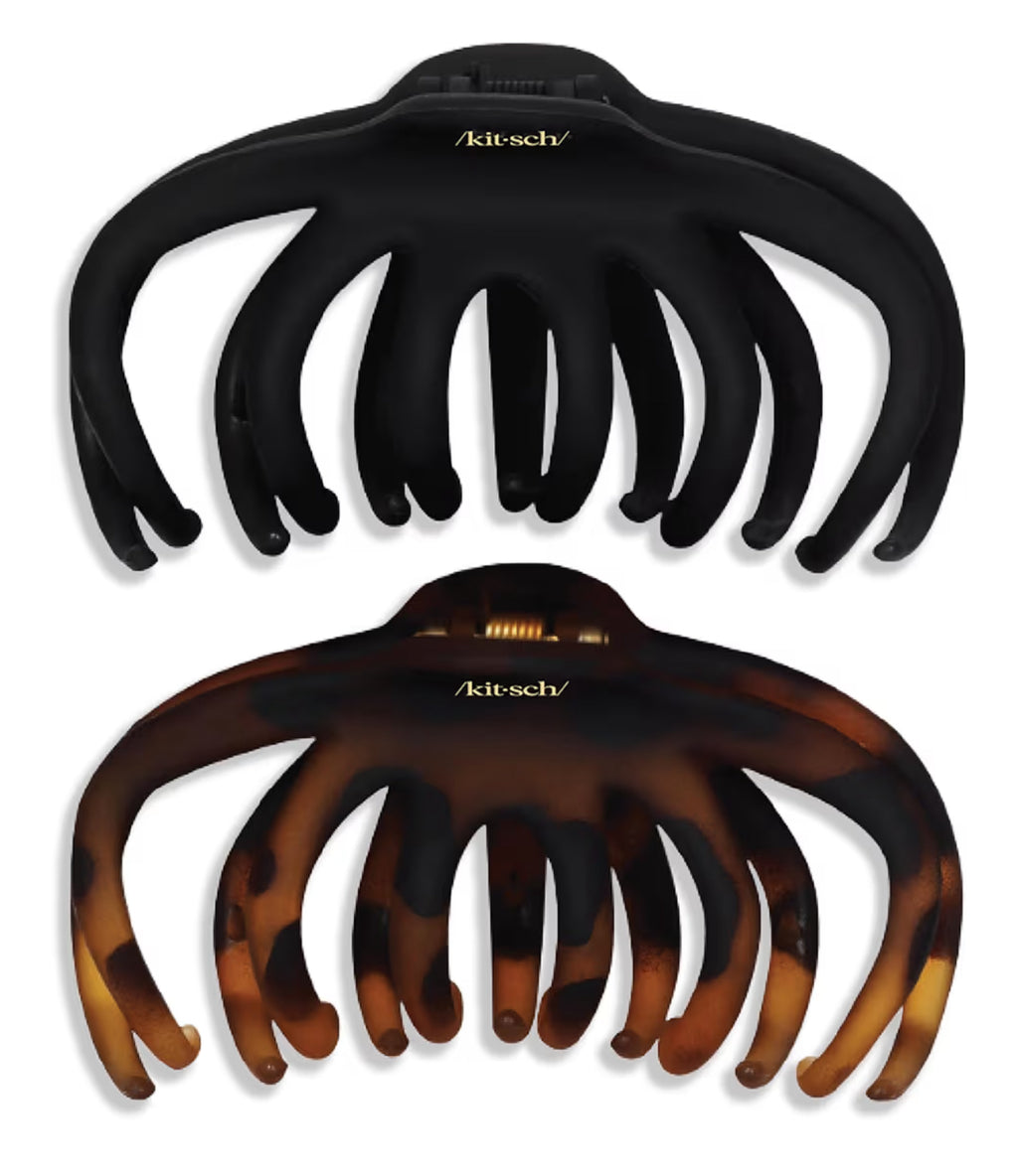 Kitsch Hair Clip Octopus Style - Secure Hold Large Claw Clip, Hair claw clips for thick hair, hair accessories for women, Hair accessories for girls, Hair clips for women, Black & Tortoise, 2pcs