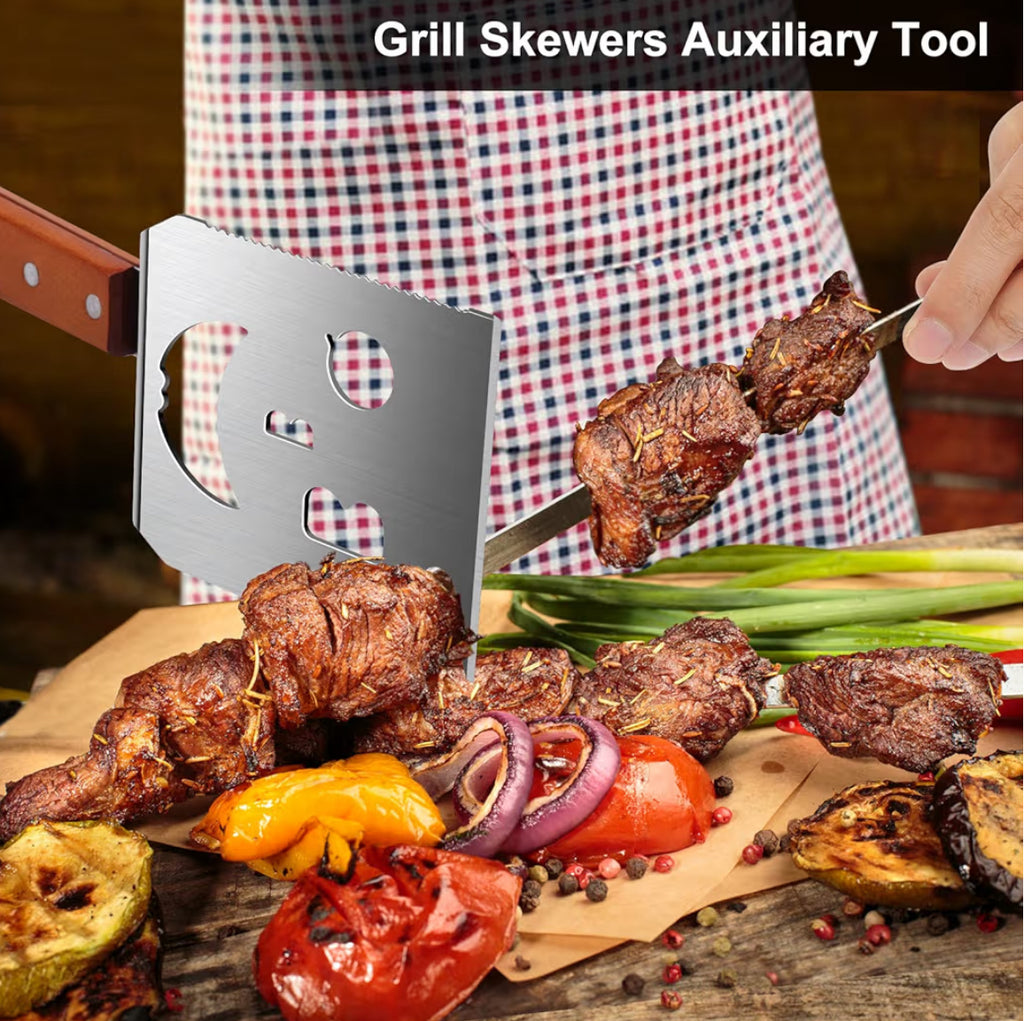 7 in 1 Multifunction BBQ Tool - Outdoor Grill Spatula, Stainless Steel, Wooden Handle - Best BBQ Gifts for Men