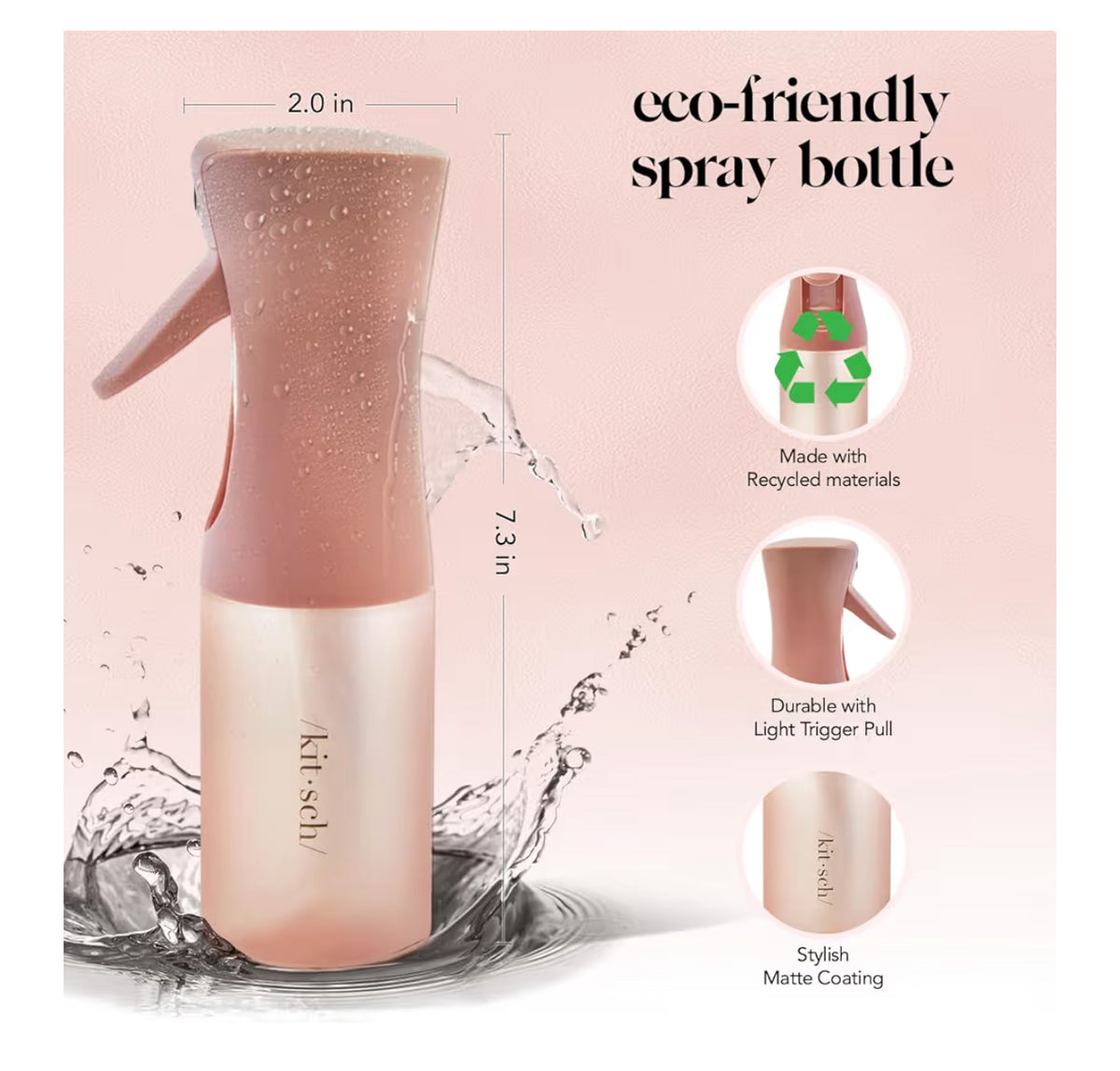 Kitsch Spray Bottle for Hair 150ml - Continuous Water Spray bottle for Hair, Cleaning, Gardening, Versatile Spray Bottles - With Ultra Fine Mist - Made from Recycled Plastic - Terracotta