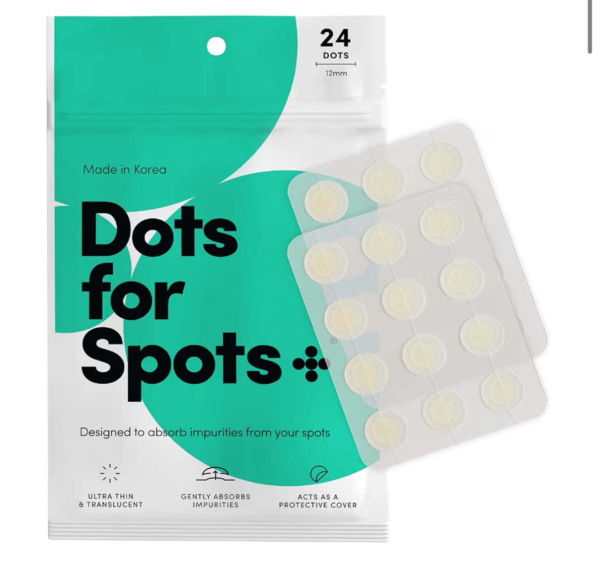 Dots for Spots Pimple Patches - Stocking Fillers - Pack of 24 Translucent Hydrocolloid Spot Treatment Stickers for Face - Fast-Acting, Vegan & Cruelty Free - Korean Skin Care