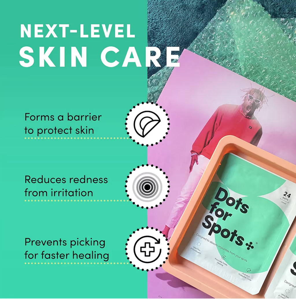 Dots for Spots Pimple Patches - Stocking Fillers - Pack of 24 Translucent Hydrocolloid Spot Treatment Stickers for Face - Fast-Acting, Vegan & Cruelty Free - Korean Skin Care