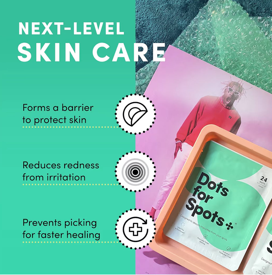 Dots for Spots Pimple Patches - Stocking Fillers - Pack of 24 Translucent Hydrocolloid Spot Treatment Stickers for Face - Fast-Acting, Vegan & Cruelty Free - Korean Skin Care