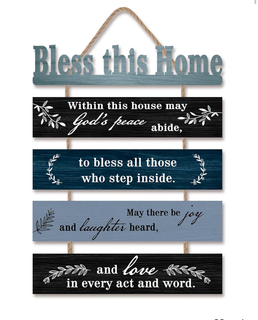 HPNIUB Bible Verse Wood Sign, Sunflower Christian Wall Art, Farmhouse Bible Plaque(1.5"x12"), Inspiring Home Office Decor... (Blue)