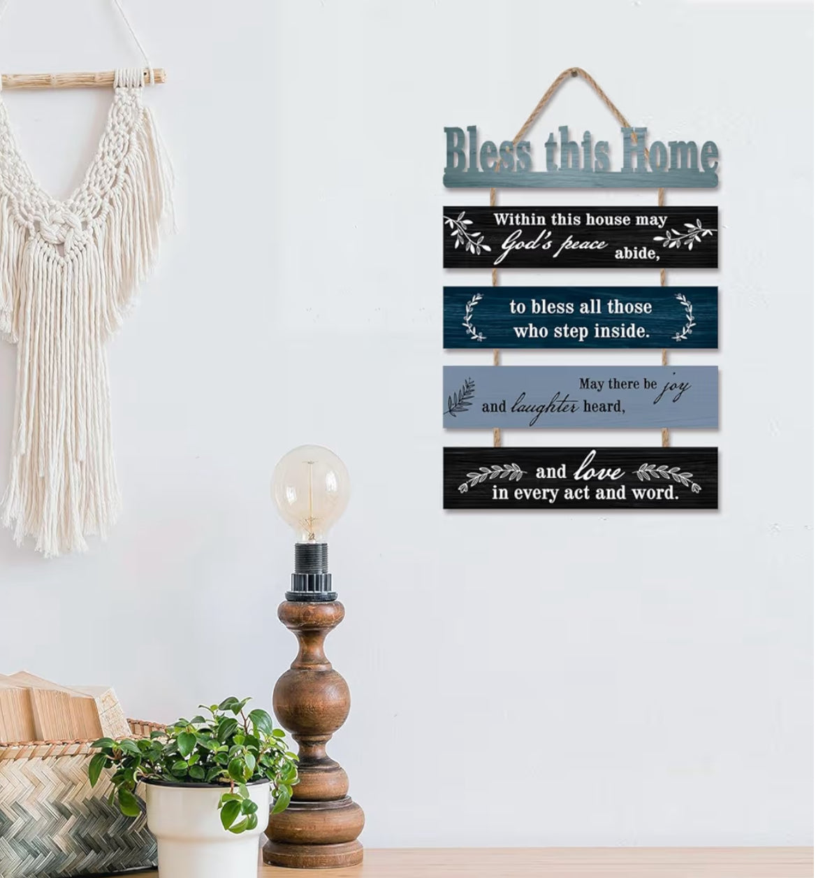 HPNIUB Bible Verse Wood Sign, Sunflower Christian Wall Art, Farmhouse Bible Plaque(1.5"x12"), Inspiring Home Office Decor... (Blue)