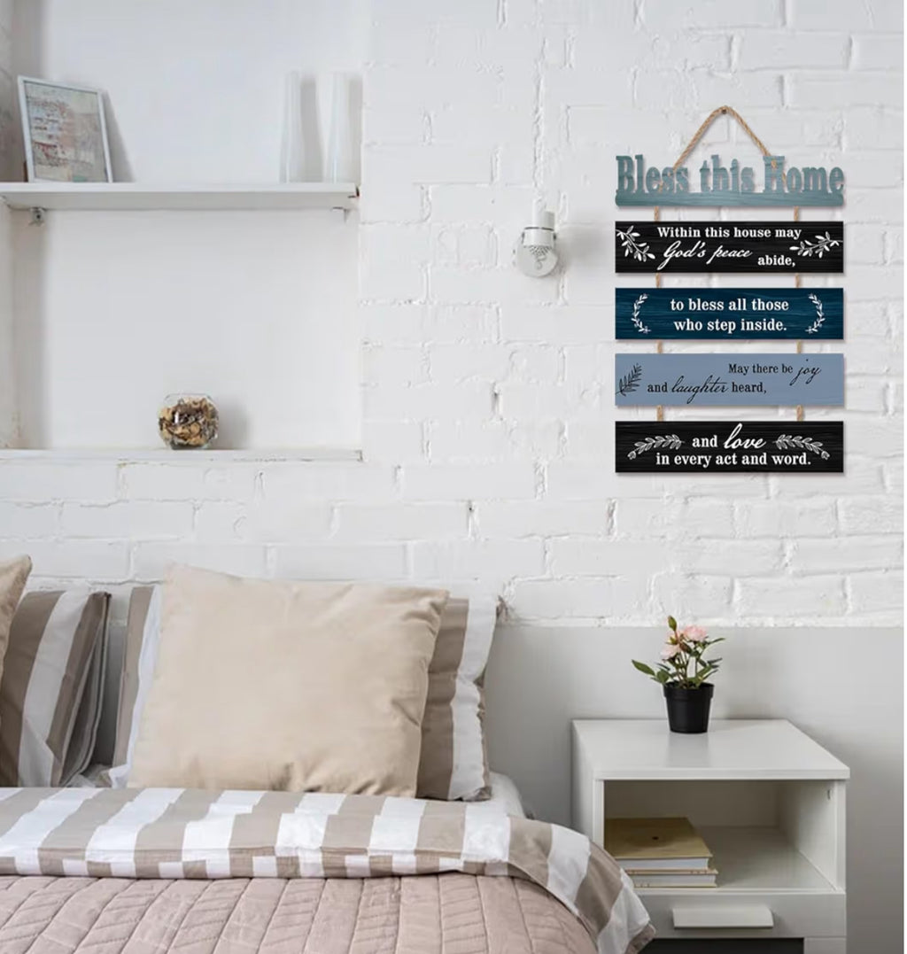 HPNIUB Bible Verse Wood Sign, Sunflower Christian Wall Art, Farmhouse Bible Plaque(1.5"x12"), Inspiring Home Office Decor... (Blue)