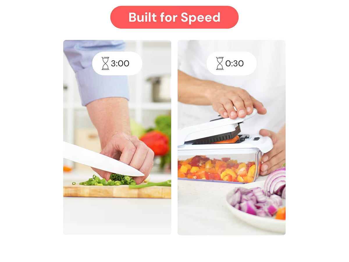 Vegetable Chopper Vegetable Cutter - Veggie Onion Salad Food Chopper Manual - Potato Chipper - Veg Chopper and Dicer - Kitchen Tools & Gadgets (4-in-1 White)