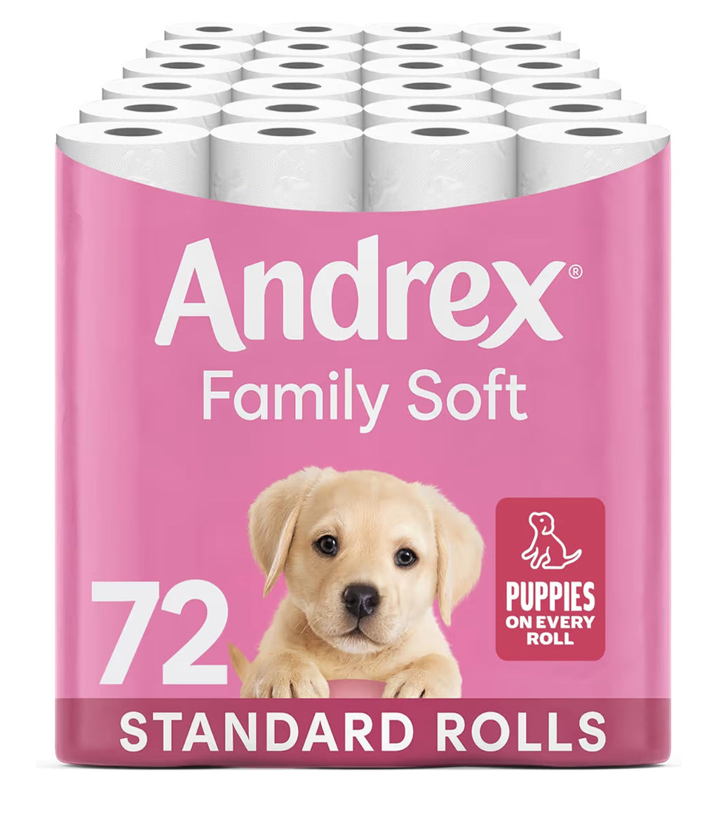 Andrex Family Soft Toilet Tissue 72 Rolls (Previously Andrex Gentle Clean) Gentle on your Family’s skin– Bulk Pack of 72 Toilet Rolls, FSC Certified