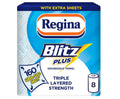 Regina Blitz Plus Household Towel – 8 Rolls per Pack, 80 Sheets Per Roll, 3 Ply, Triple Layered Strength, Household Paper Towels Made with Virgin Pulp, Paper Packaging, FSC Certified