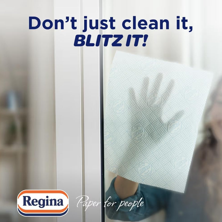 Regina Blitz Plus Household Towel – 8 Rolls per Pack, 80 Sheets Per Roll, 3 Ply, Triple Layered Strength, Household Paper Towels Made with Virgin Pulp, Paper Packaging, FSC Certified