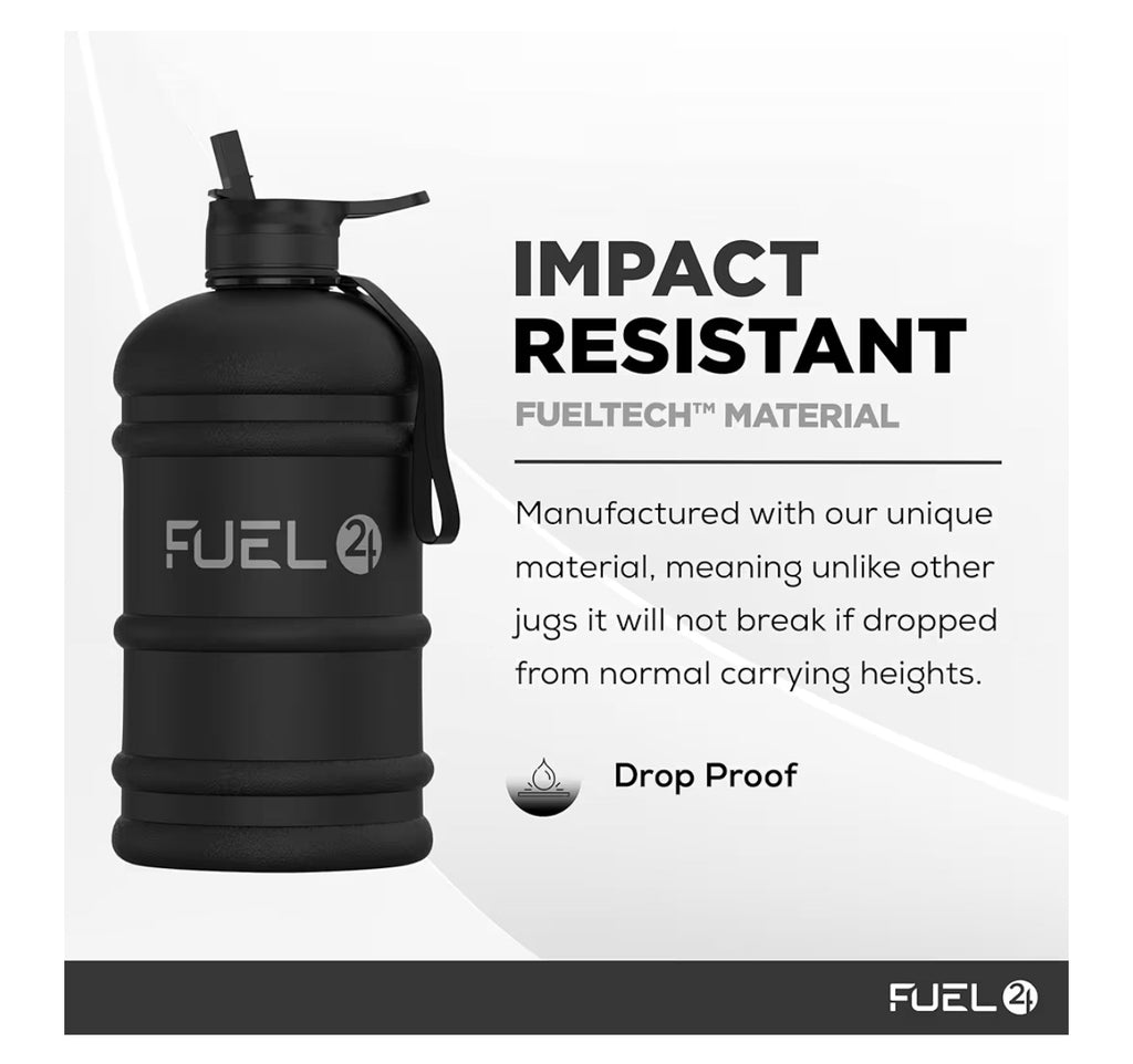 Fuel24 Jug - 2.2 Litre Water Bottle - Extra Strong Flex Material - Drop Proof, Pop or Straw Cap Options - 2.2L Large Gym Sports Bottle, BPA FREE
