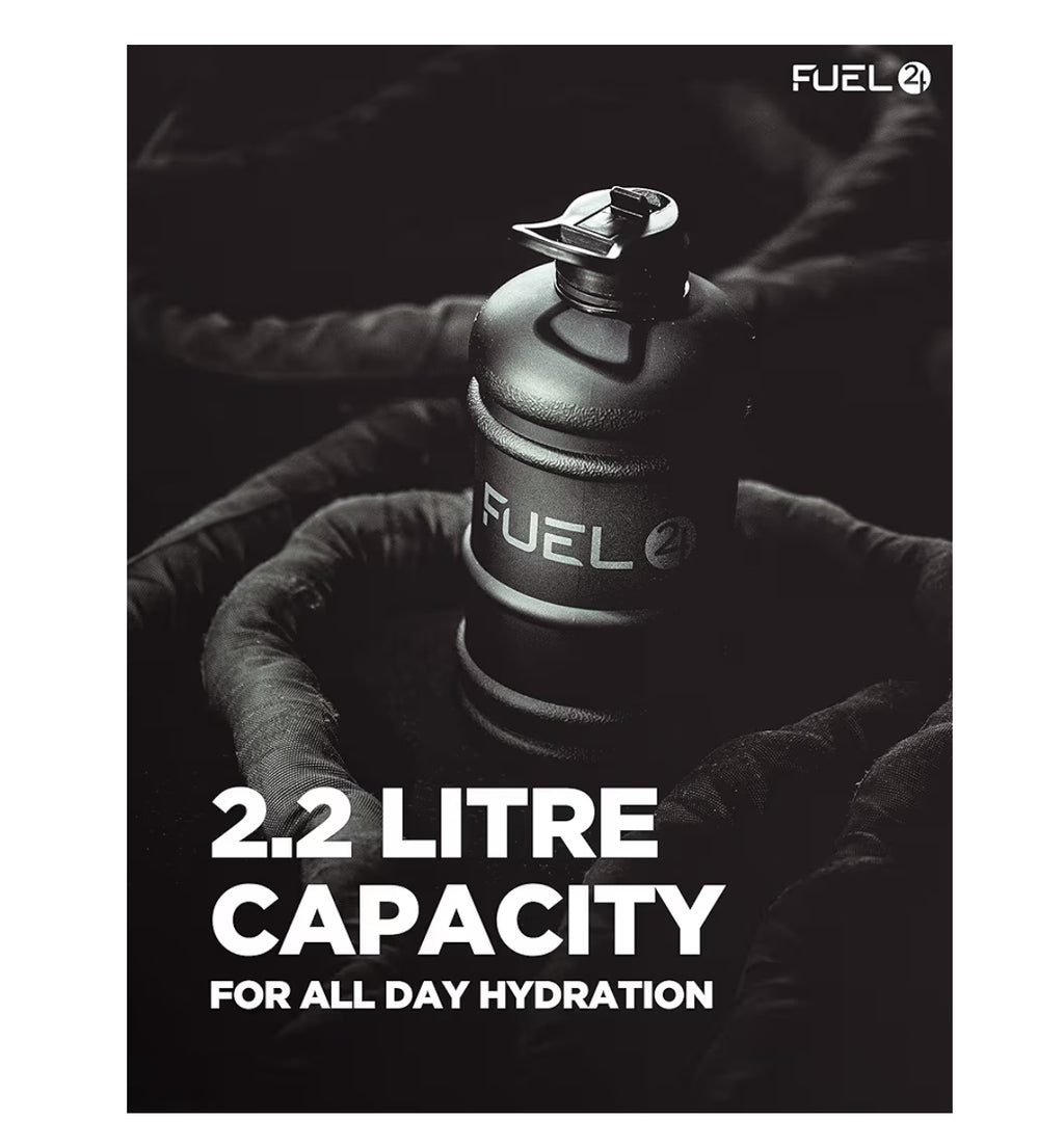 Fuel24 Jug - 2.2 Litre Water Bottle - Extra Strong Flex Material - Drop Proof, Pop or Straw Cap Options - 2.2L Large Gym Sports Bottle, BPA FREE