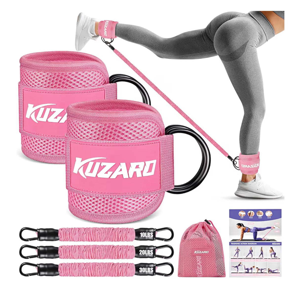 KUZARO Resistance Bands Set with Ankle Straps, Legs and Glutes Workout Equipment, Ankle Weights Bands for Women, Booty Exercise Equipment for Kickbacks and Hip Training, Home Gym Fitness Equipment