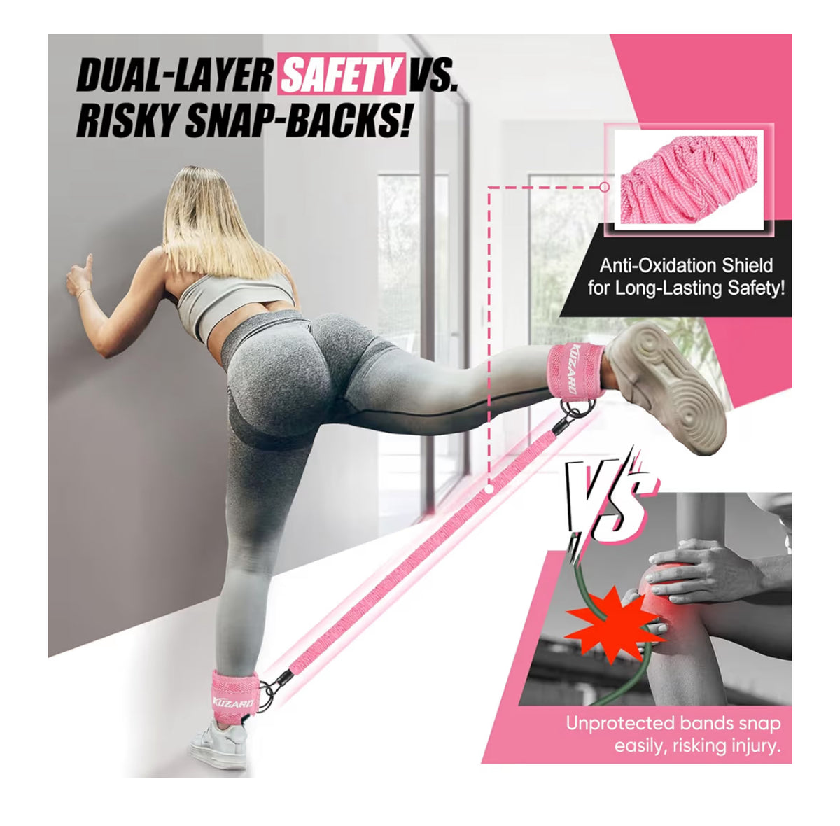 KUZARO Resistance Bands Set with Ankle Straps, Legs and Glutes Workout Equipment, Ankle Weights Bands for Women, Booty Exercise Equipment for Kickbacks and Hip Training, Home Gym Fitness Equipment