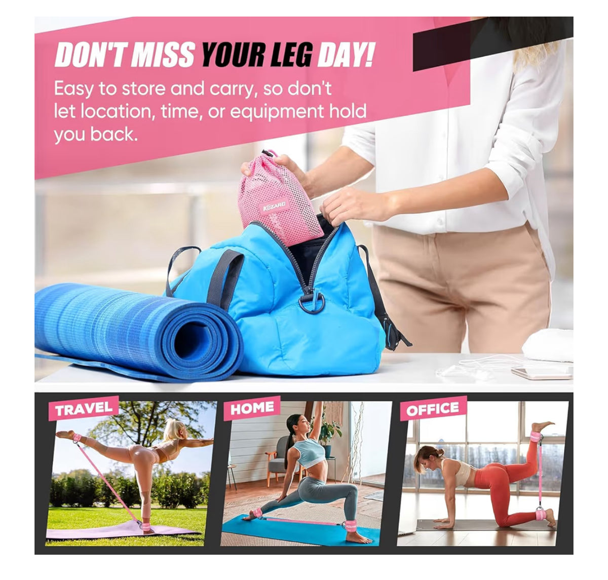 KUZARO Resistance Bands Set with Ankle Straps, Legs and Glutes Workout Equipment, Ankle Weights Bands for Women, Booty Exercise Equipment for Kickbacks and Hip Training, Home Gym Fitness Equipment
