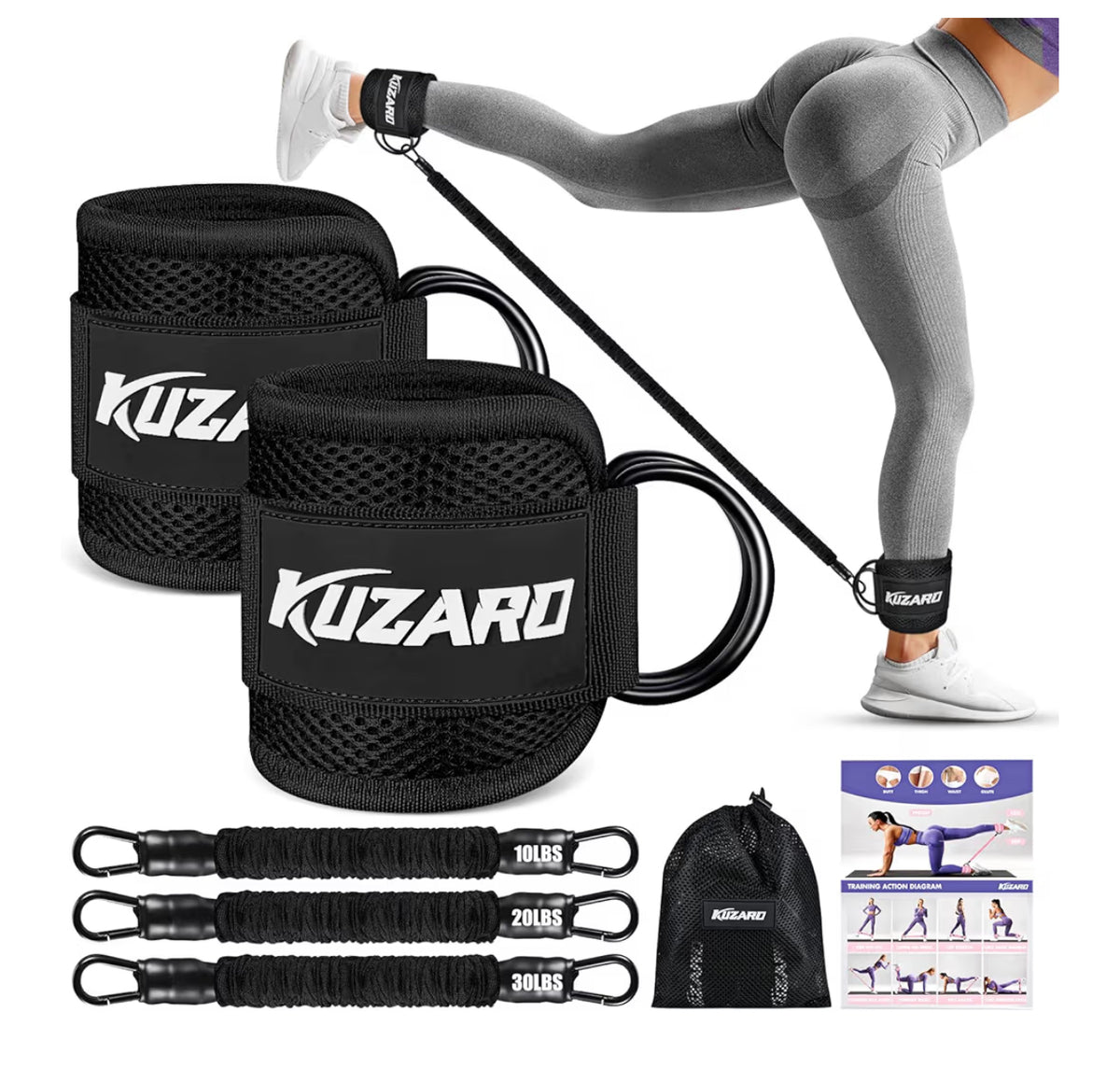 KUZARO Resistance Bands Set with Ankle Straps, Legs and Glutes Workout Equipment, Ankle Weights Bands for Women, Booty Exercise Equipment for Kickbacks and Hip Training, Home Gym Fitness Equipment