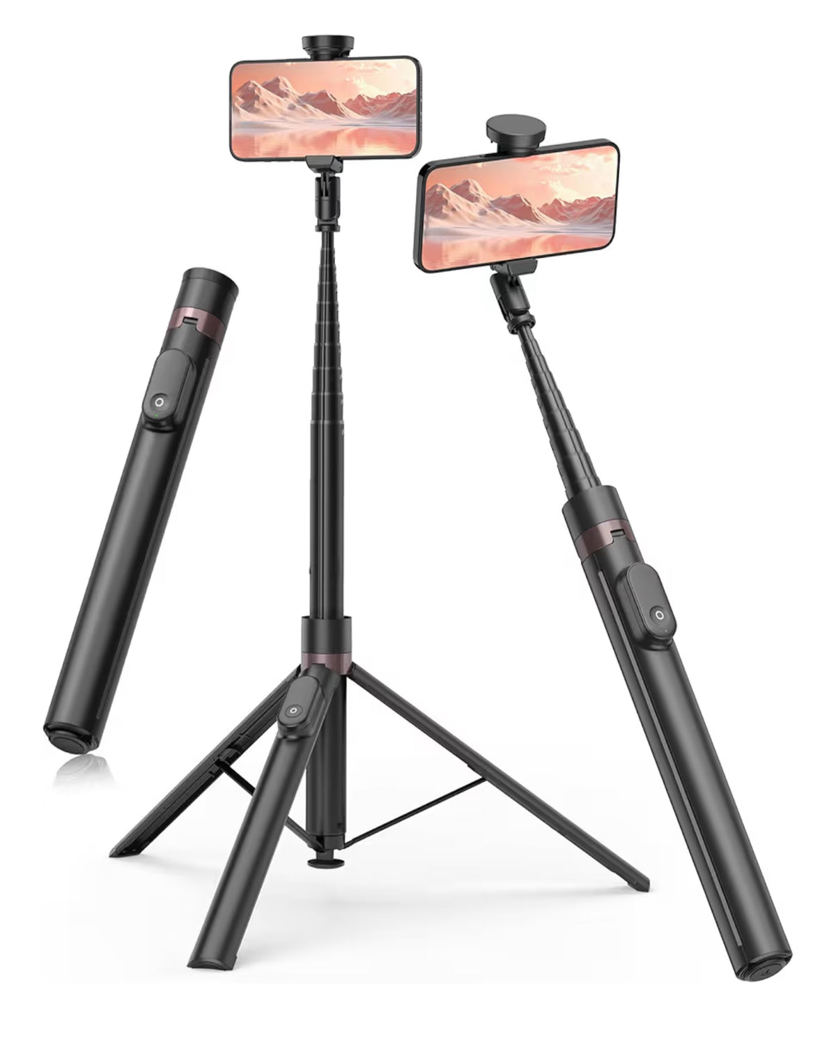 TONEOF 66" Automatic Tripod Selfie Stick, Auto-Open Phone Tripod Stand with Magnetic Rechargable Remote, 360° Double Axes Rotatable Travel Monopod,Stable SmartphoneTripod for iPhone/Android-Black