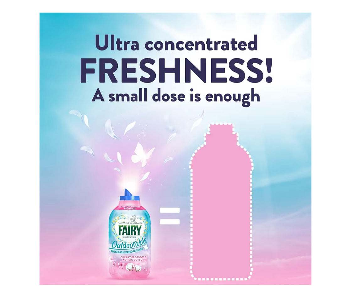 Fairy Outdoorable Fabric Conditioner Cherry Blossom and Nordic Cotton 424 Washes 8x53 For Sensitive Skin, Dermatologically Tested, Ultra Concentrated Formula